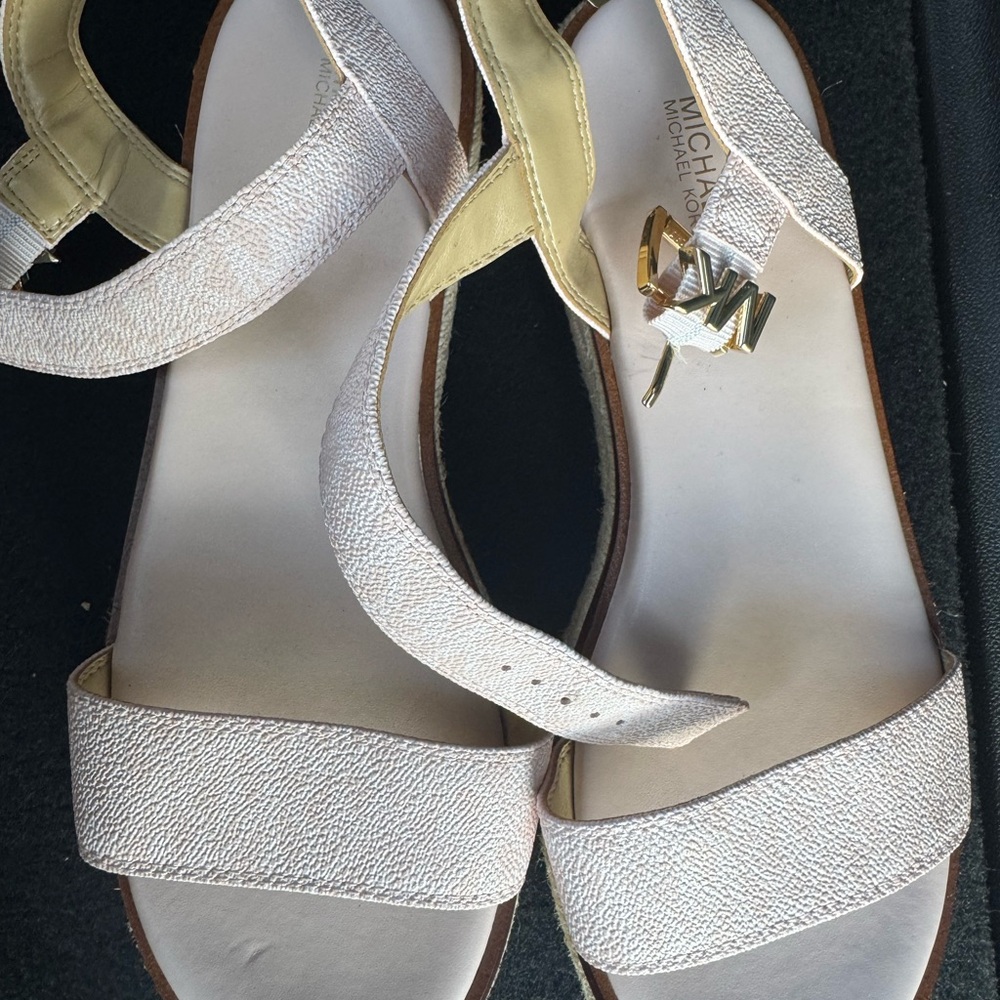Michael Kors Metallic Light Beige and Yellow Leather Sandals